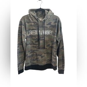 Red White & Blue Apparel “Freedom & Whiskey” Camo Hoodie – Size Large